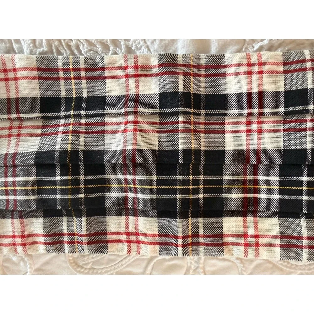 Vintage Cummerbund White Black Red Tartan‎ Plaid Cotton Adjustable to 44